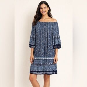 Style & Co. Blue Off the Shoulder Bishop Sleeve Dress